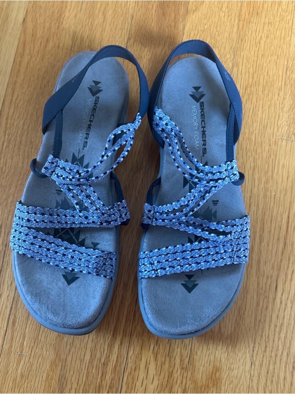 Skechers Regge Slim Women's Navy Blue Braided Strap Memory Foam Sandals Size~9